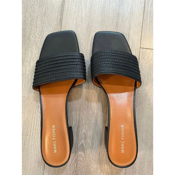 Marc Fisher Black Woven Slide Sandals – Low Block Heel, Size 11 - Picture 1 of 4